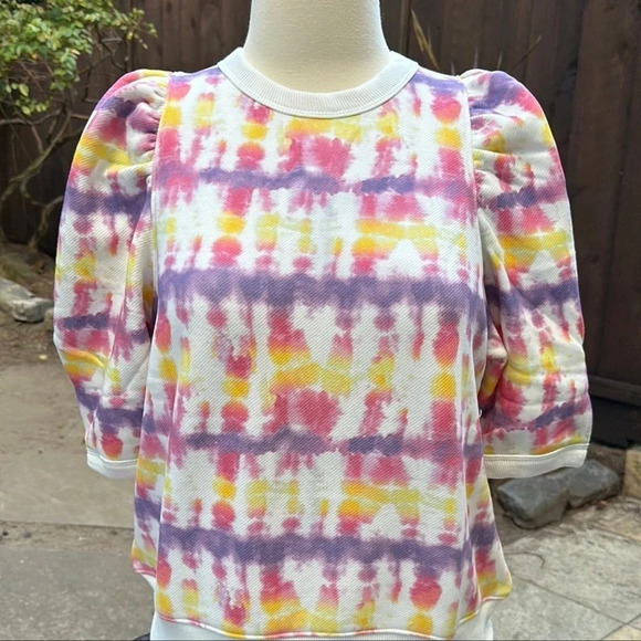 Worthy Threads PUFF SLEEVE CREW NECK IN SUNSET TIE DYE - Picture 5 of 7